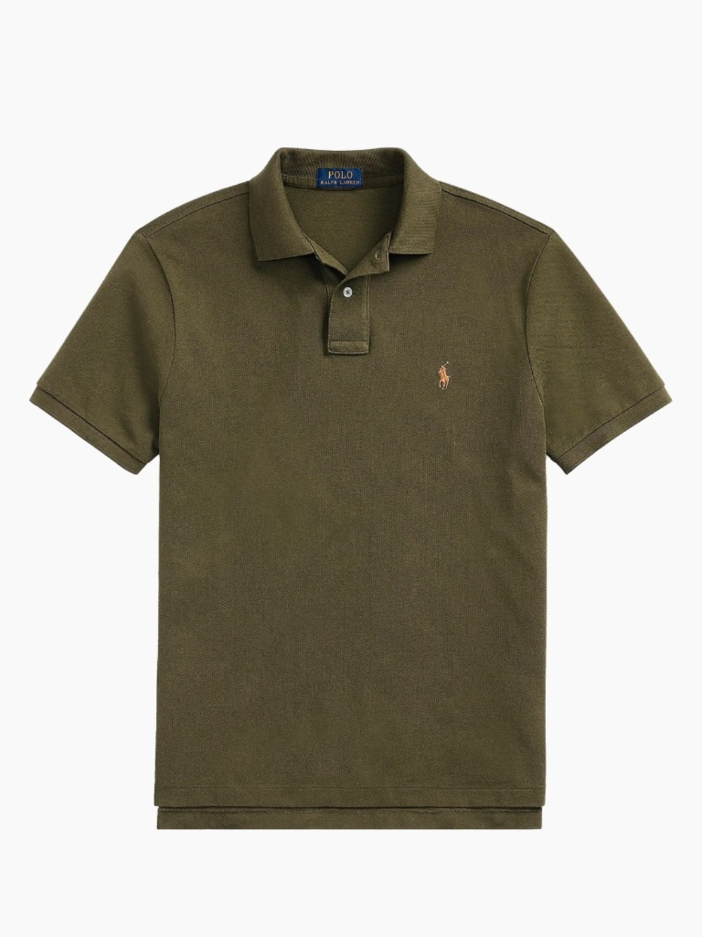 Ralph Lauren Slim Fit Soft Cotton Canopy Olive Polo with Tan Pony Embroidery L